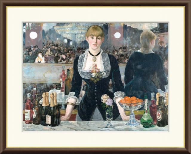 【お得クーポン配布中】 世界の名画 フォリー・ベルジェールのバー　マネ F8　61×49.5cm 手彩仕上 高精細巧芸美術画 インテリア 額入り　額装込　アート　ギフト　巣ごもり　油絵