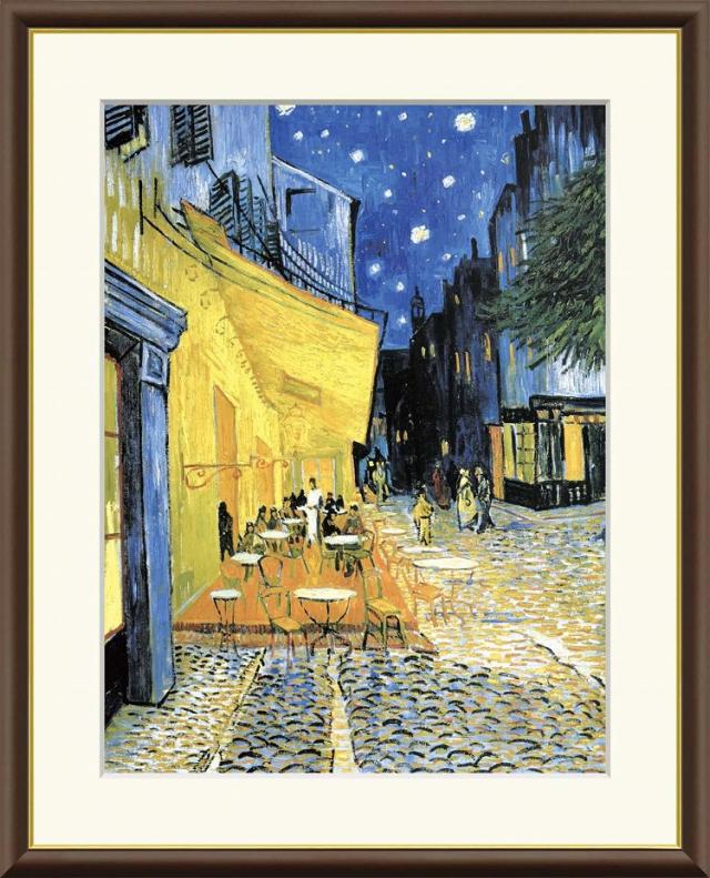 世界の名画　油絵 夜のカフェテラス　ゴッホ F8　61×49.5cm 手彩仕上 高精細巧芸美術画 インテリア 額入り　額装込　アート　ギフト　巣ごもりの通販は 8,162円