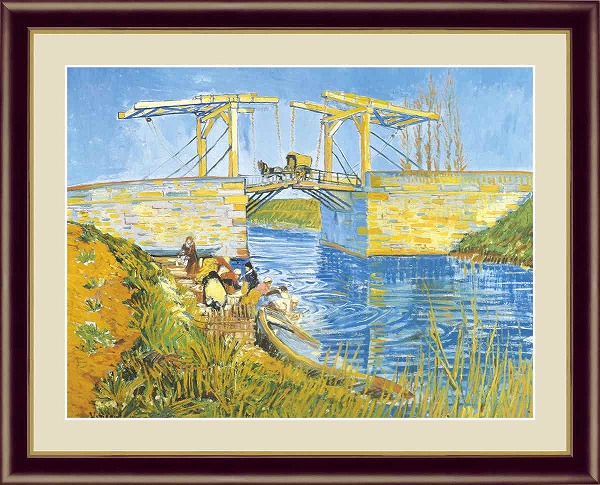 【お得クーポン配布中】 世界の名画 アルルの跳ね橋　ゴッホ F8　61×49.5cm 手彩仕上 高精細巧芸美術画 インテリア 額入り　額装込　アート　ギフト　巣ごもり　油絵