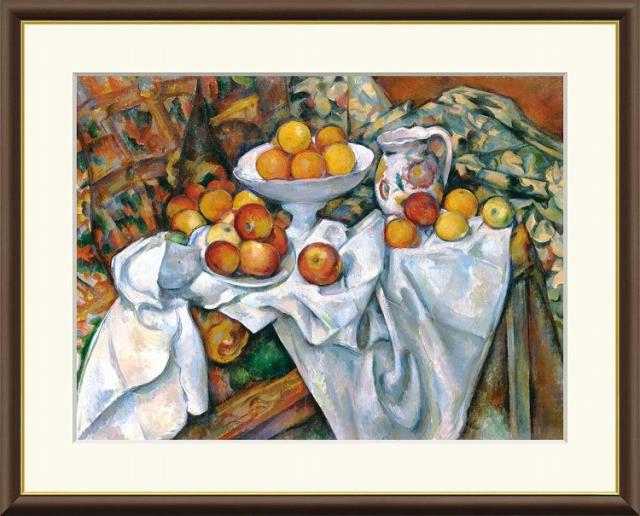 【お得クーポン配布中】 世界の名画 林檎とオレンジ　セザンヌ F8　61×49.5cm 手彩仕上 高精細巧芸美術画 インテリア 額入り　額装込　アート　ギフト　巣ごもり　油絵