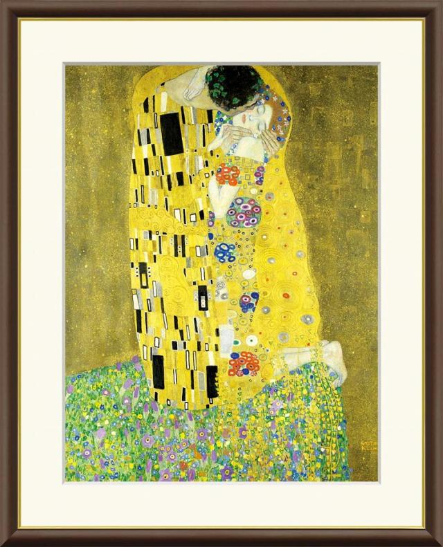 【お得クーポン配布中】 世界の名画 接吻　クリムト F8　61×49.5cm 手彩仕上 高精細巧芸美術画 インテリア 額入り　額装込　アート　ギフト　巣ごもり　油絵