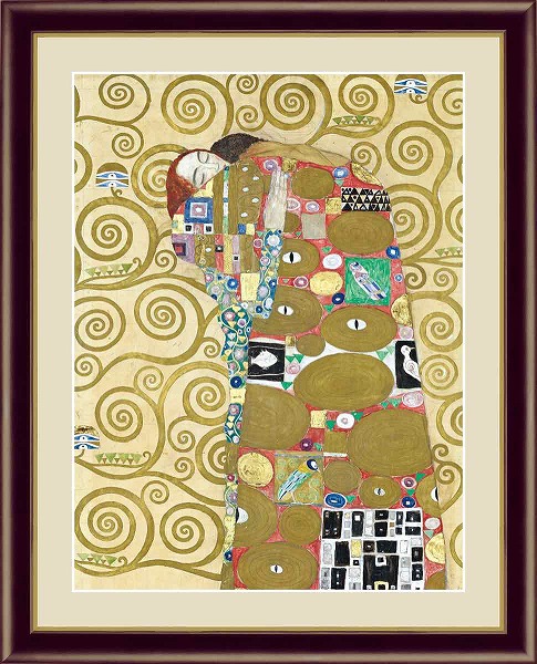 【お得クーポン配布中】 世界の名画 抱擁　クリムト F8　61×49.5cm 手彩仕上 高精細巧芸美術画 インテリア 額入り　額装込　アート　ギフト　巣ごもり　油絵