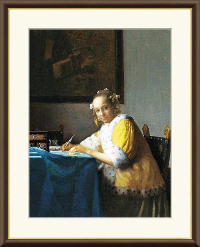 【お得クーポン配布中】 世界の名画 手紙を書く女　ヨハネス フェルメール F8　61×49.5cm 手彩仕上 高精細巧芸美術画 インテリア 額入り　額装込　アート　ギフト　巣ごもり　油絵