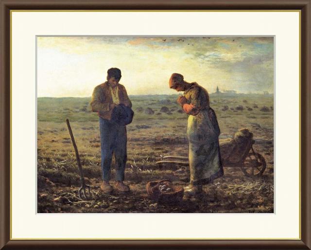 【お得クーポン配布中】 世界の名画 晩鐘　フランソワ　ミレー F8　61×49.5cm 手彩仕上 高精細巧芸美術画 インテリア 額入り　額装込　アート　ギフト　巣ごもり　油絵
