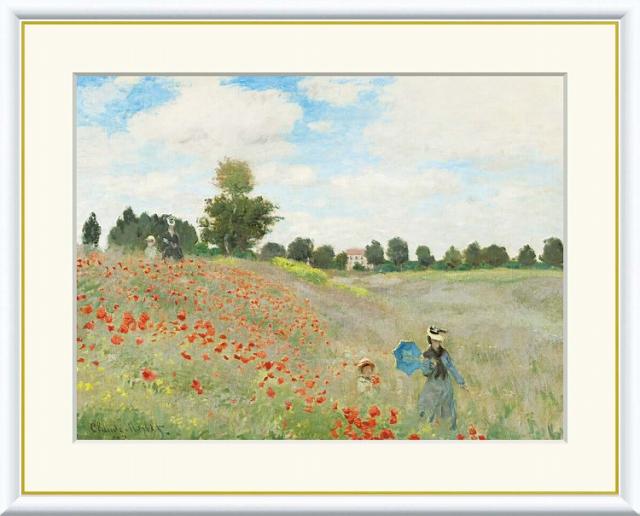 【お得クーポン配布中】 世界の名画 ひなげし　モネ F8　61×49.5cm 手彩仕上 高精細巧芸美術画 インテリア 額入り　額装込　アート　ギフト　巣ごもり　油絵