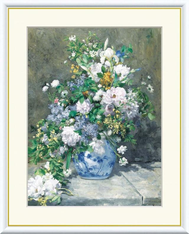 【お得クーポン配布中】 世界の名画 春のブーケ　ルノワール F8　61×49.5cm 手彩仕上 高精細巧芸美術画 インテリア 額入り　額装込　アート　ギフト　巣ごもり　油絵