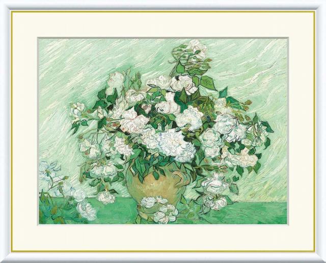 【お得クーポン配布中】 世界の名画 薔薇　ゴッホ F8　61×49.5cm 手彩仕上 高精細巧芸美術画 インテリア 額入り　額装込　アート　ギフト　巣ごもり　油絵