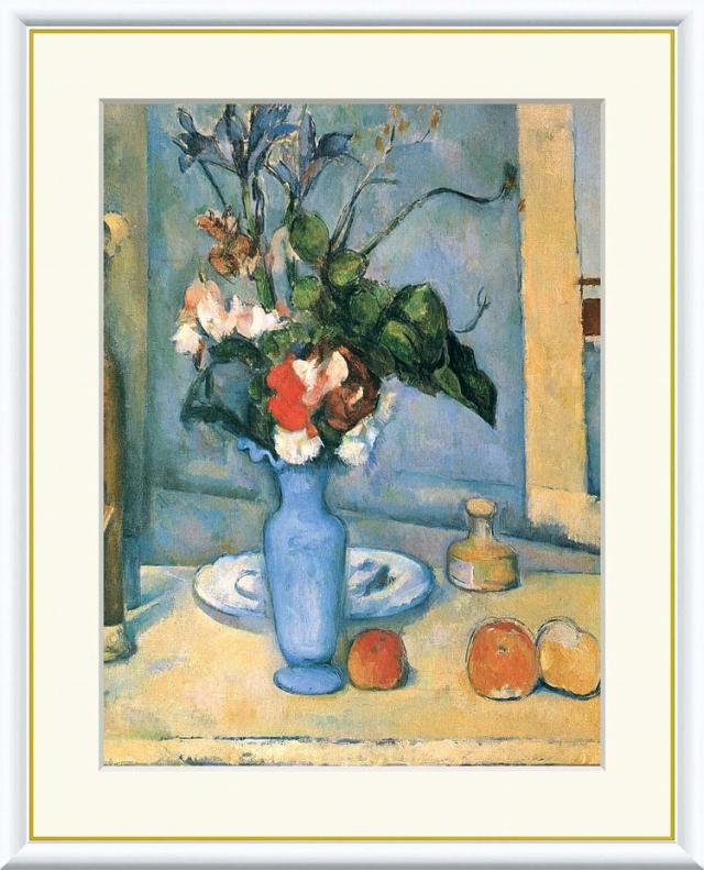 【お得クーポン配布中】 世界の名画 青い花瓶　セザンヌ F8　61×49.5cm 手彩仕上 高精細巧芸美術画 インテリア 額入り　額装込　アート　ギフト　巣ごもり　油絵