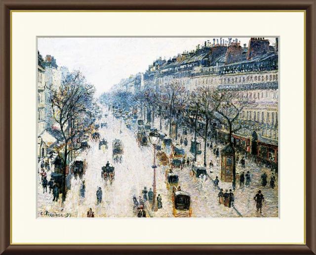 【お得クーポン配布中】 世界の名画 モンマルトル大通り　冬の朝　ピサロ F8　61×49.5cm 手彩仕上 高精細巧芸美術画 インテリア 額入り　額装込　アート　ギフト　巣ごもり　油絵