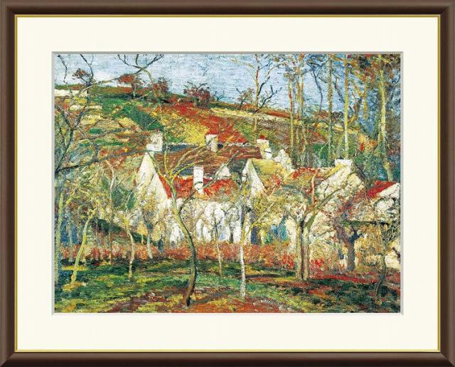 【お得クーポン配布中】 世界の名画 赤い屋根、冬の効果　ピサロ F8　61×49.5cm 手彩仕上 高精細巧芸美術画 インテリア 額入り　額装込　アート　ギフト　巣ごもり　油絵