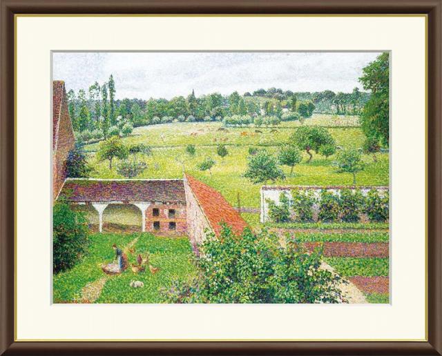 【お得クーポン配布中】 世界の名画 部屋の窓からの眺め　ピサロ F8　61×49.5cm 手彩仕上 高精細巧芸美術画 インテリア 額入り　額装込　アート　ギフト　巣ごもり　油絵