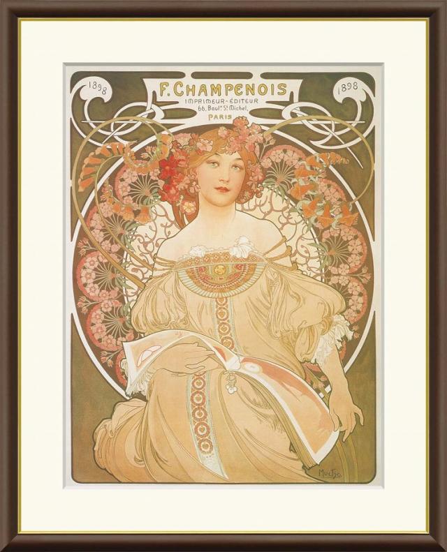 【お得クーポン配布中】 世界の名画 夢想　ミュシャ F8　61×49.5cm 手彩仕上 高精細巧芸美術画 インテリア 額入り　額装込　アート　ギフト　巣ごもり　油絵
