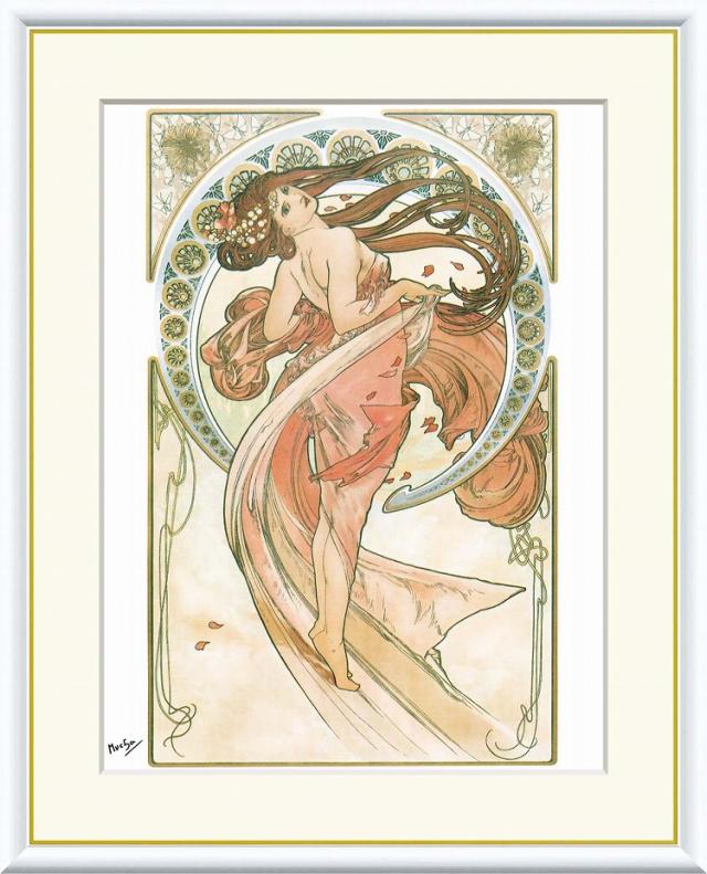 【お得クーポン配布中】 世界の名画 芸術：ダンス　ミュシャ F8　61×49.5cm 手彩仕上 高精細巧芸美術画 インテリア 額入り　額装込　アート　ギフト　巣ごもり　油絵