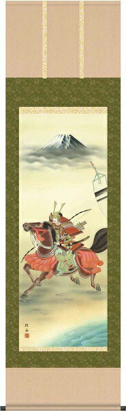 掛け軸/節句画/武者・兜/若武者/長江桂舟/三美会/洛彩緞子本表装/尺五サイズ幅54.5cm/桐箱畳紙収納/表装品質十年保証/端午の節句掛軸 初節句 こどもの日の通販は