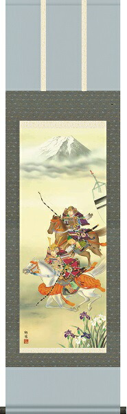掛け軸/節句画/武者・兜/大成武者/工藤翔悠/悠創会/洛彩緞子本表装/尺三サイズ幅44.5cm/化粧箱収納/表装品質十年保証/端午の節句掛軸 初節句 こどもの日の通販は