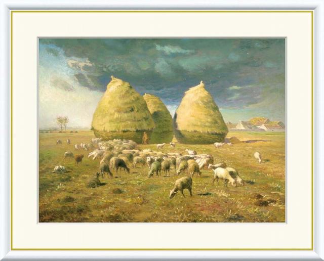 【お得クーポン配布中】 世界の名画 秋、積み藁　フランソワ　ミレー F8　61×49.5cm 手彩仕上 高精細巧芸美術画 インテリア 額入り　額装込　アート　ギフト　巣ごもり　油絵
