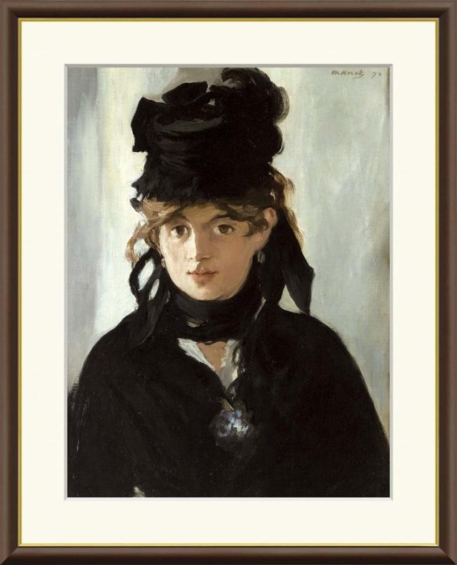 【お得クーポン配布中】 世界の名画 みれの花束をつけたベルト・モリゾ　マネ F8　61×49.5cm 手彩仕上 高精細巧芸美術画 インテリア 額入り　額装込　アート　ギフト　巣ごもり　油絵