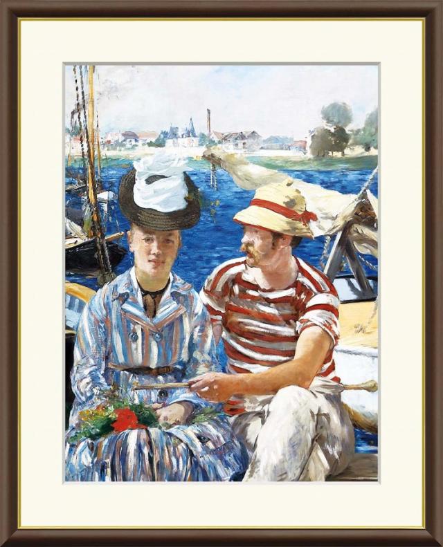 【お得クーポン配布中】 世界の名画 アルジャントゥイユ　マネ F8　61×49.5cm 手彩仕上 高精細巧芸美術画 インテリア 額入り　額装込　アート　ギフト　巣ごもり　油絵