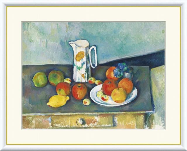 【お得クーポン配布中】 世界の名画 静物　セザンヌ F8　61×49.5cm 手彩仕上 高精細巧芸美術画 インテリア 額入り　額装込　アート　ギフト　巣ごもり　油絵