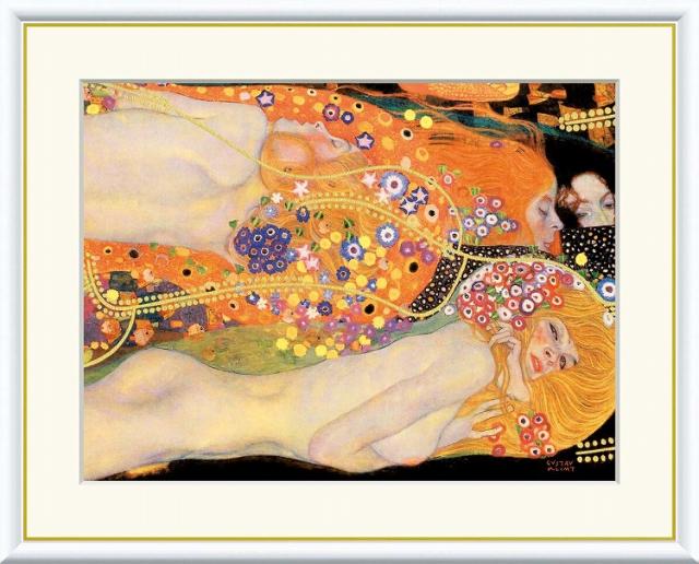 【お得クーポン配布中】 世界の名画 水蛇2　クリムト F8　61×49.5cm 手彩仕上 高精細巧芸美術画 インテリア 額入り　額装込　アート　ギフト　巣ごもり　油絵