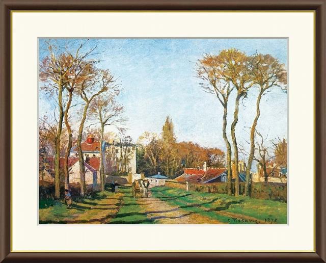 【お得クーポン配布中】 世界の名画 村の入口　ピサロ F8　61×49.5cm 手彩仕上 高精細巧芸美術画 インテリア 額入り　額装込　アート　ギフト　巣ごもり　油絵