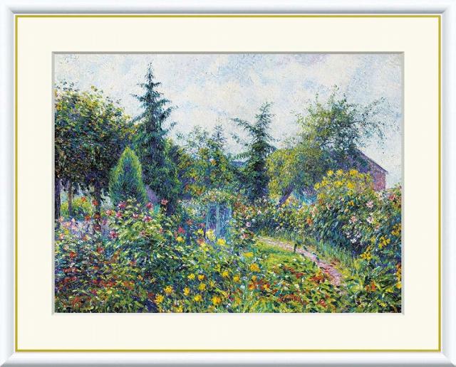 【お得クーポン配布中】 世界の名画 オクターヴ・ミルボーの庭　テラス　レ・ダン　ピサロ F8　61×49.5cm 手彩仕上 高精細巧芸美術画 インテリア 額入り　額装込　アート　ギフト　巣ごもり　油絵