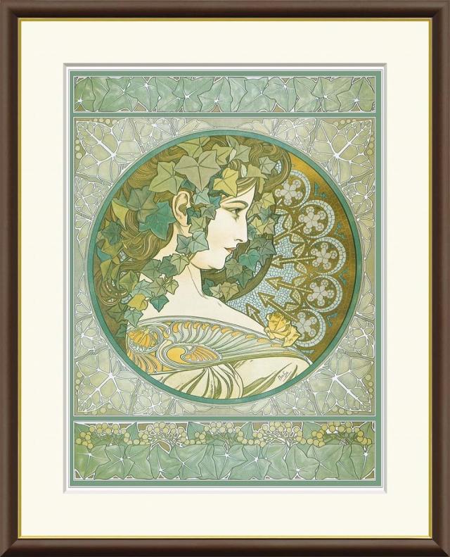 【お得クーポン配布中】 世界の名画 木蔦　ミュシャ F8　61×49.5cm 手彩仕上 高精細巧芸美術画 インテリア 額入り　額装込　アート　ギフト　巣ごもり　油絵