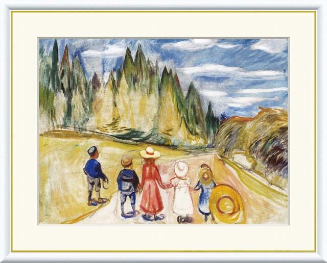 【お得クーポン配布中】 世界の名画 お伽の森の子供たち　ムンク F8　61×49.5cm 手彩仕上 高精細巧芸美術画 インテリア 額入り　額装込　アート　ギフト　巣ごもり　油絵