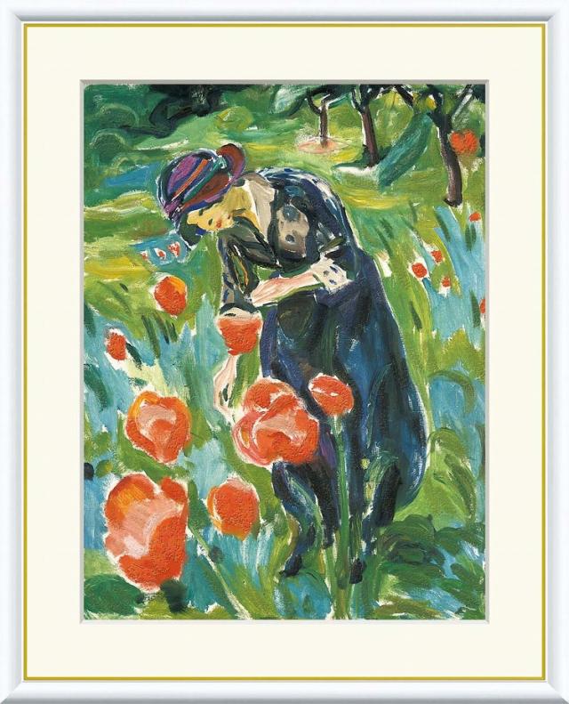 【お得クーポン配布中】 世界の名画 ポピーを持つ女性　ムンク F8　61×49.5cm 手彩仕上 高精細巧芸美術画 インテリア 額入り　額装込　アート　ギフト　巣ごもり　油絵