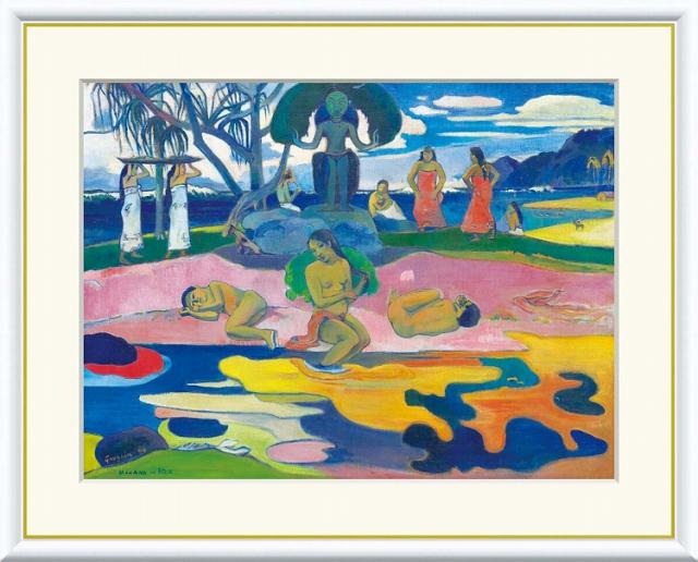 【お得クーポン配布中】 世界の名画 マナハ・ノ・アトゥア：神の日　ゴーギャン F8　61×49.5cm 手彩仕上 高精細巧芸美術画 インテリア 額入り　額装込　アート　ギフト　巣ごもり　油絵
