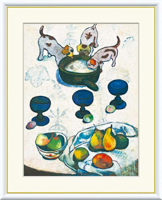 【お得クーポン配布中】 世界の名画 ３匹の子犬　ゴーギャン F8　61×49.5cm 手彩仕上 高精細巧芸美術画 インテリア 額入り　額装込　アート　ギフト　巣ごもり　油絵