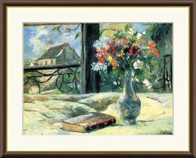 【お得クーポン配布中】 世界の名画 窓辺に咲く花瓶　ゴーギャン F8　61×49.5cm 手彩仕上 高精細巧芸美術画 インテリア 額入り　額装込　アート　ギフト　巣ごもり　油絵