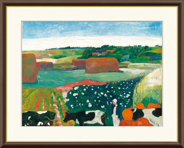 【お得クーポン配布中】 世界の名画 ブルターニュの干し草　ゴーギャン F8　61×49.5cm 手彩仕上 高精細巧芸美術画 インテリア 額入り　額装込　アート　ギフト　巣ごもり　油絵