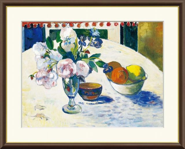 【お得クーポン配布中】 世界の名画 青いアイリスとオレンジとレモン　ゴーギャン F8　61×49.5cm 手彩仕上 高精細巧芸美術画 インテリア 額入り　額装込　アート　ギフト　巣ごもり　油絵
