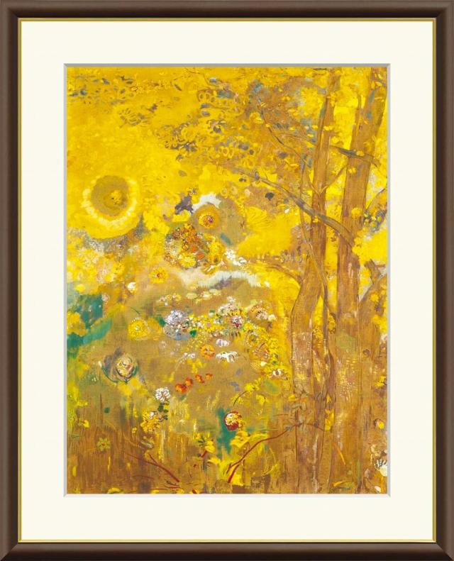 【お得クーポン配布中】 世界の名画 黄色い背景の木々　ルドン F8　61×49.5cm 手彩仕上 高精細巧芸美術画 インテリア 額入り　額装込　アート　ギフト　巣ごもり　油絵
