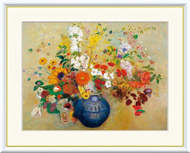 【お得クーポン配布中】 世界の名画 花　ルドン F8　61×49.5cm 手彩仕上 高精細巧芸美術画 インテリア 額入り　額装込　アート　ギフト　巣ごもり　油絵