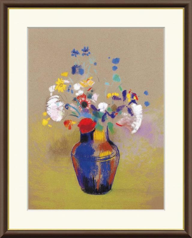 【お得クーポン配布中】 世界の名画 花瓶　ルドン F8　61×49.5cm 手彩仕上 高精細巧芸美術画 インテリア 額入り　額装込　アート　ギフト　巣ごもり　油絵