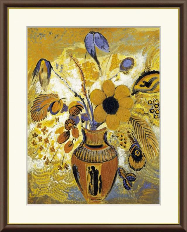 【お得クーポン配布中】 世界の名画 エトルリア花瓶の花　ルドン F8　61×49.5cm 手彩仕上 高精細巧芸美術画 インテリア 額入り　額装込　アート　ギフト　巣ごもり　油絵