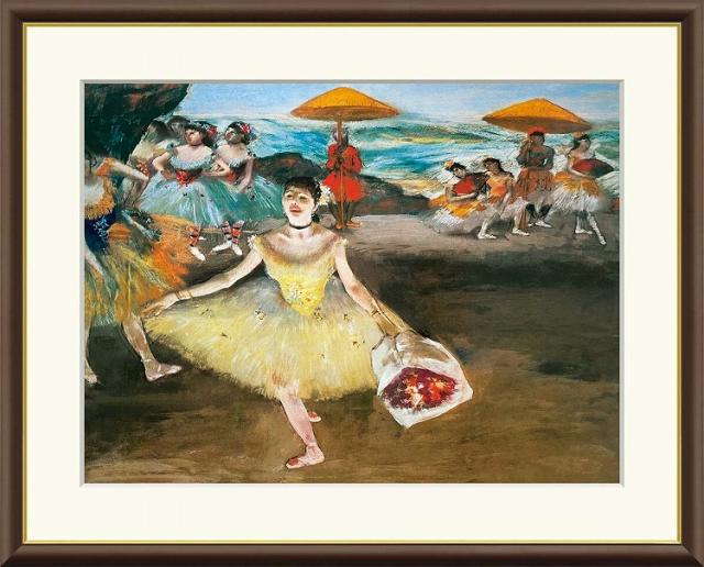 【お得クーポン配布中】 世界の名画 花束を持ち挨拶する踊り子　ドガ F8　61×49.5cm 手彩仕上 高精細巧芸美術画 インテリア 額入り　額装込　アート　ギフト　巣ごもり　油絵