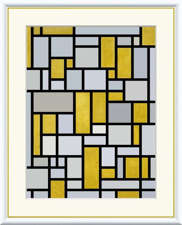 【お得クーポン配布中】 世界の名画 グレイとライト・ブラウンのコンポジション　モンドリアン F8　61×49.5cm 手彩仕上 高精細巧芸美術画 インテリア 額入り　額装込　アート　ギフト　巣ごもり　油絵