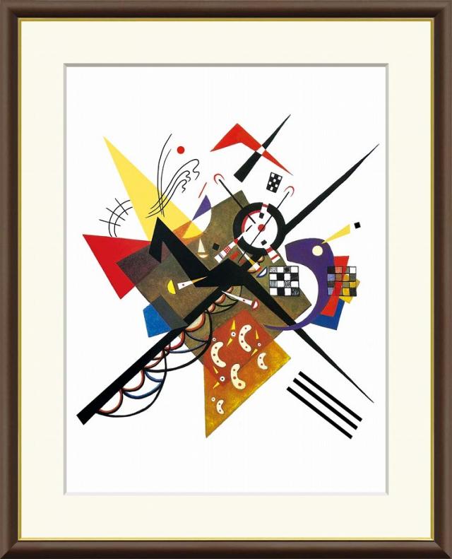 【お得クーポン配布中】 世界の名画 白の上に ２　カンディンスキー F8　61×49.5cm 手彩仕上 高精細巧芸美術画 インテリア 額入り　額装込　アート　ギフト　巣ごもり　油絵