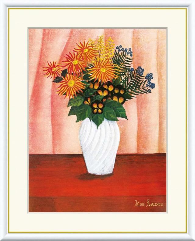 【お得クーポン配布中】 世界の名画 花　ルソー F8　61×49.5cm 手彩仕上 高精細巧芸美術画 インテリア 額入り　額装込　アート　ギフト　巣ごもり　油絵