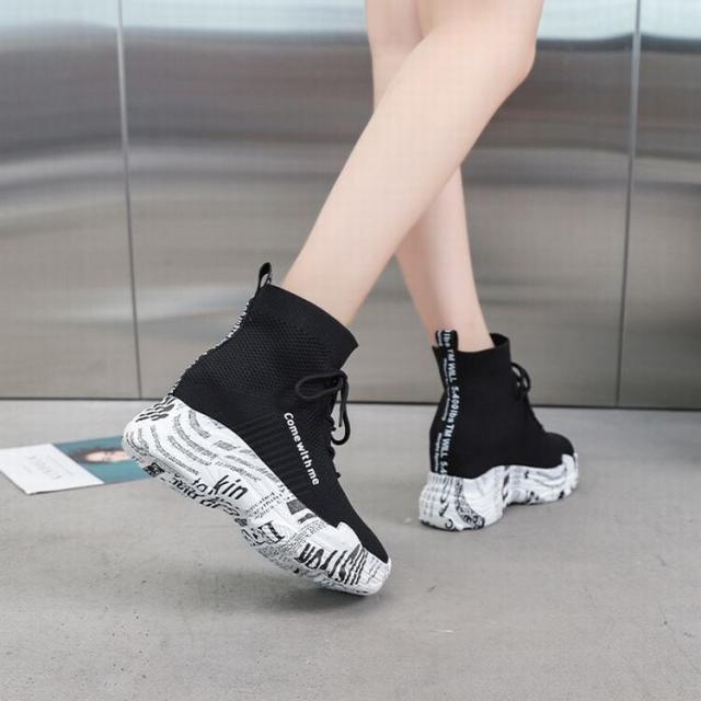 ソックススニーカー ハイカット 厚底スニーカー インヒール 厚底 シューズ カジュアル スポーツ ストリート系 22.5〜25.0cm 歩きやすい　疲れない　スニーカー　厚底　ローカット　美脚　ブラック　ホワイト　２０代30代４０代　大人女子
