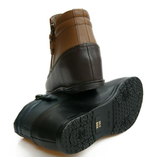 本革 インヒール Wジッパー ショートブーツ ダブルファスナー ダブル