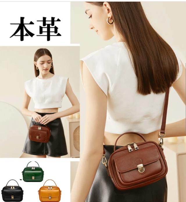 ミニバッグ レディース ショルダーバッグ ダブルファスナー 本革 本牛革 革 小さめ 軽量 かわいい 斜めがけ　コンパクト　フラップポケット　グリーン　イエロー