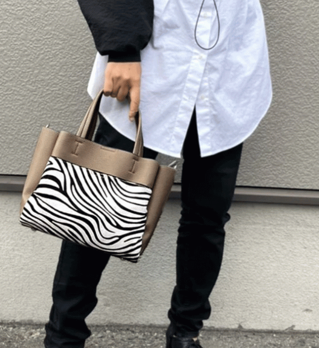 ホースレザーXフェイクレザー トートバッグ アニマル柄 バック 本革