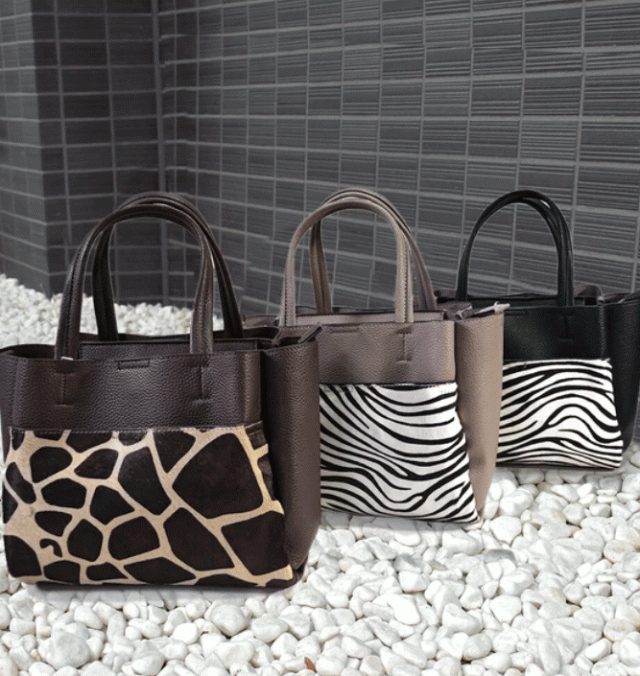 ホースレザーXフェイクレザー トートバッグ アニマル柄 バック 本革