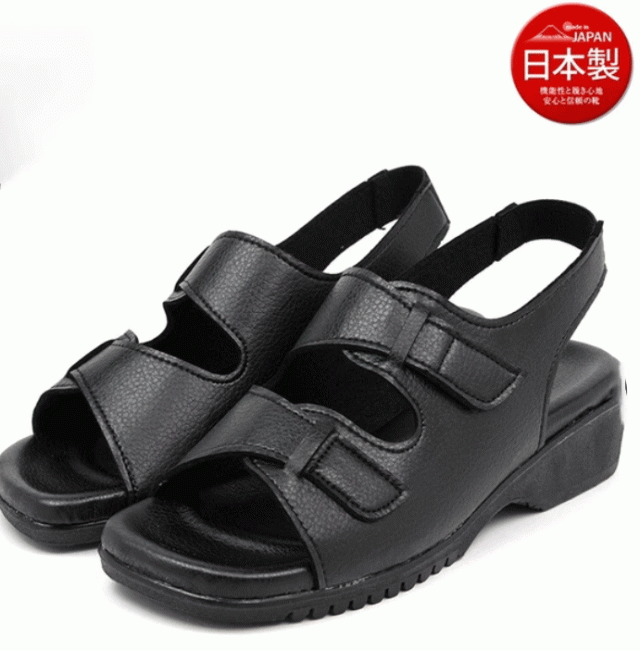 日本製 コンフォートサンダル レディース 歩きやすい ストラップ オフィスサンダル 疲れない 美脚 k軽量　軽い　厚底　サンダル　ブラックの通販は 6,384円