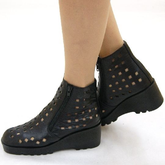 日本製 本革 サマーブーツ パンチング 穴開き 厚底 ダブルジッパー
