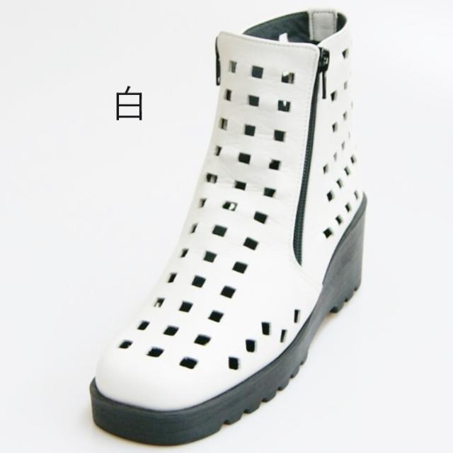 日本製 本革 サマーブーツ パンチング 穴開き 厚底 ダブルジッパー